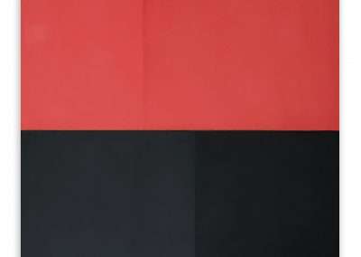 Abstract painting featuring four large, equal-sized blocks of color: two red squares at the top, and two black squares at the bottom.